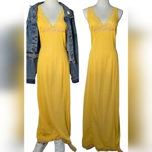 Vintage Yellow Lace Trim Maxi Slip Dress- SZ SM